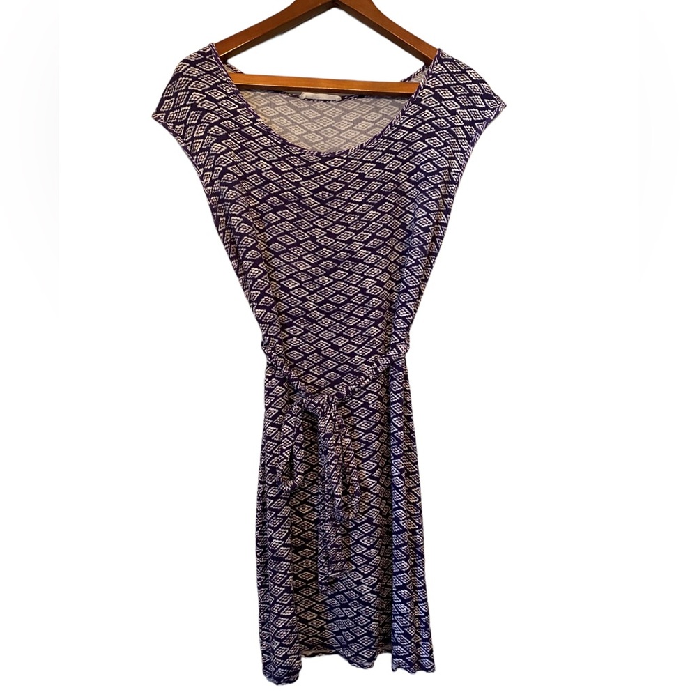 Ezra Hailey Geo Print Tie Short Sleeve Dress